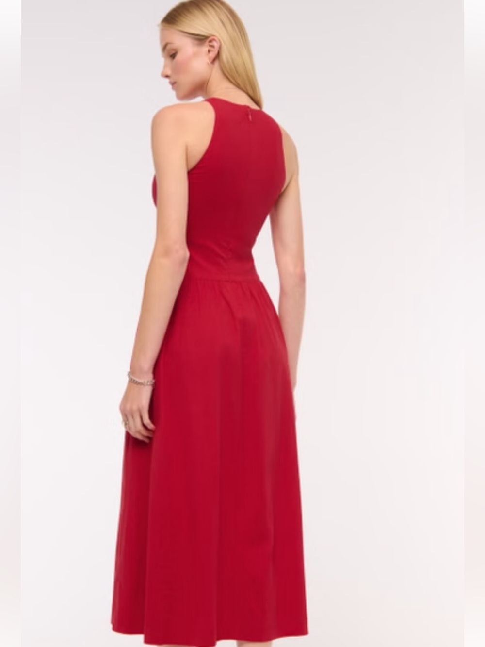 Abercrombie & Fitch Cotton High Neck Drop Waist Sleeveless Maxi Dress Red New L - Picture 5 of 12